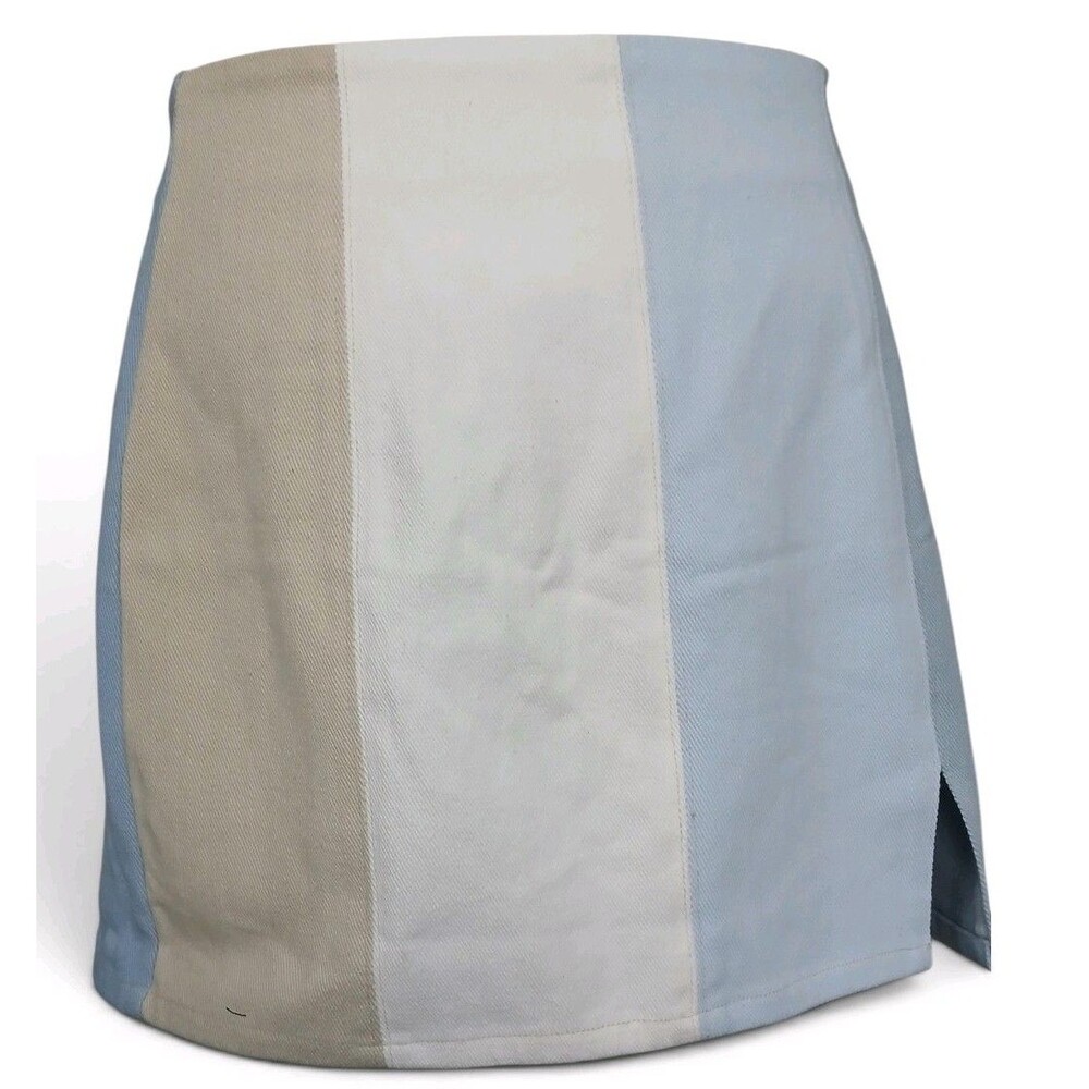 LEXIS Collection Women's Colorblock Mini Skirt Blue Cream White 100% CottonSizeM - Picture 1 of 6